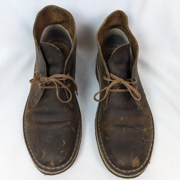 Clarks 8 Originals Desert Chukka Boots Brown Leather Beeswax Lace Up Dress Shoes - Picture 6 of 12